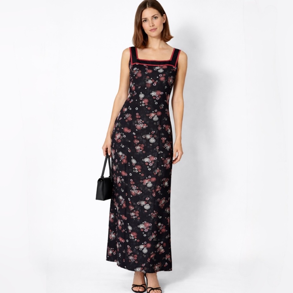 Vintage Sarah Elizabeth Floral Maxi Dress Square Neck Made in India Sz 18 💛